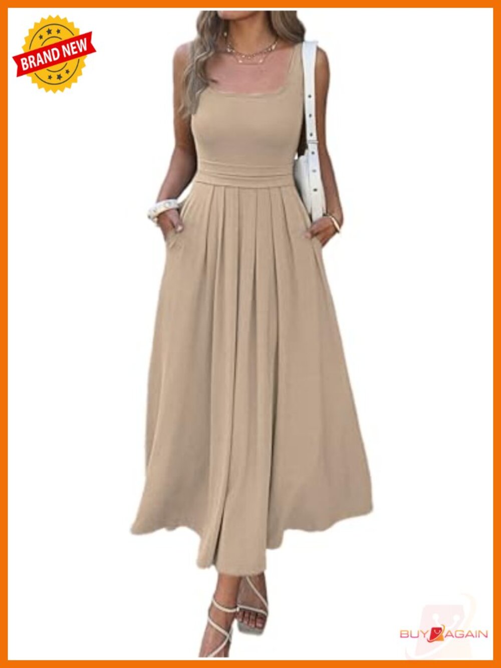 Women's Square Neck Sleeveless Maxi Dress with Pockets